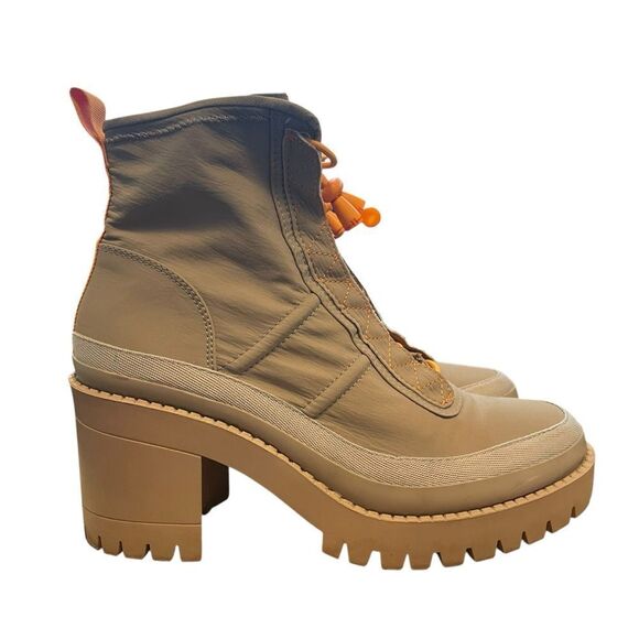 Steve Madden Contender Khaki Orange Heeled Platform Boots Size 8 - Picture 1 of 6